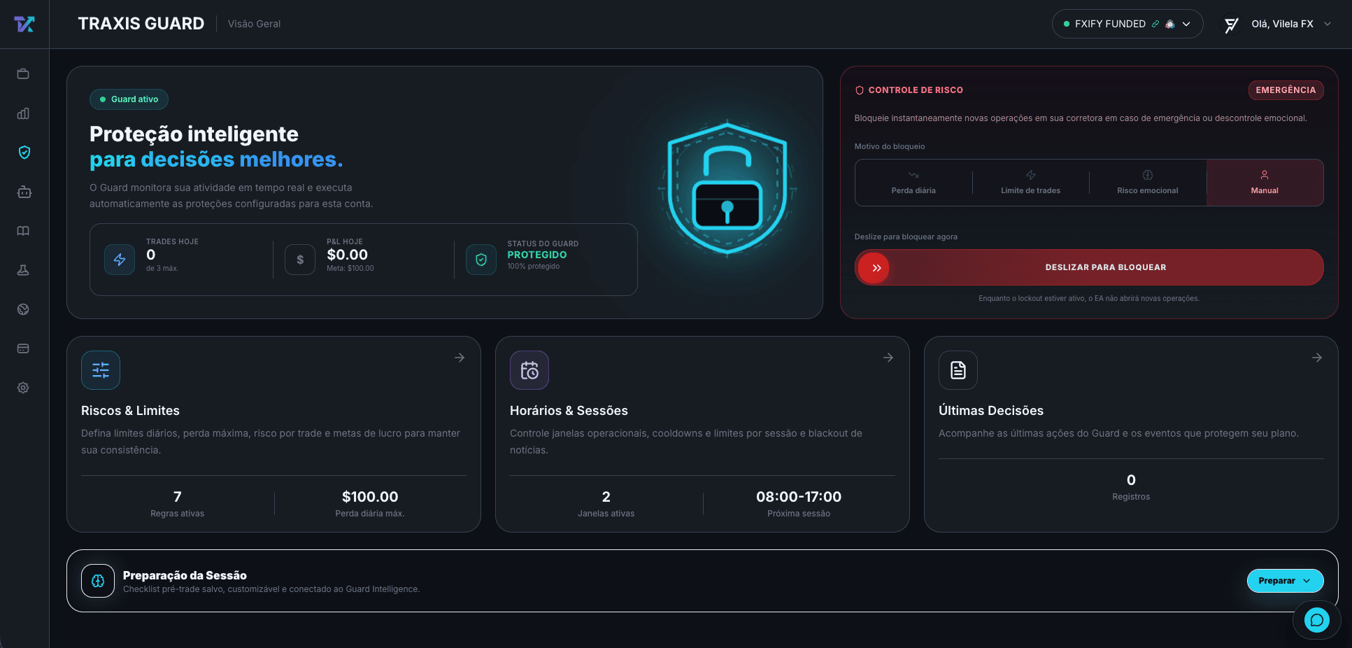 Dashboard de regras do Traxis Guard